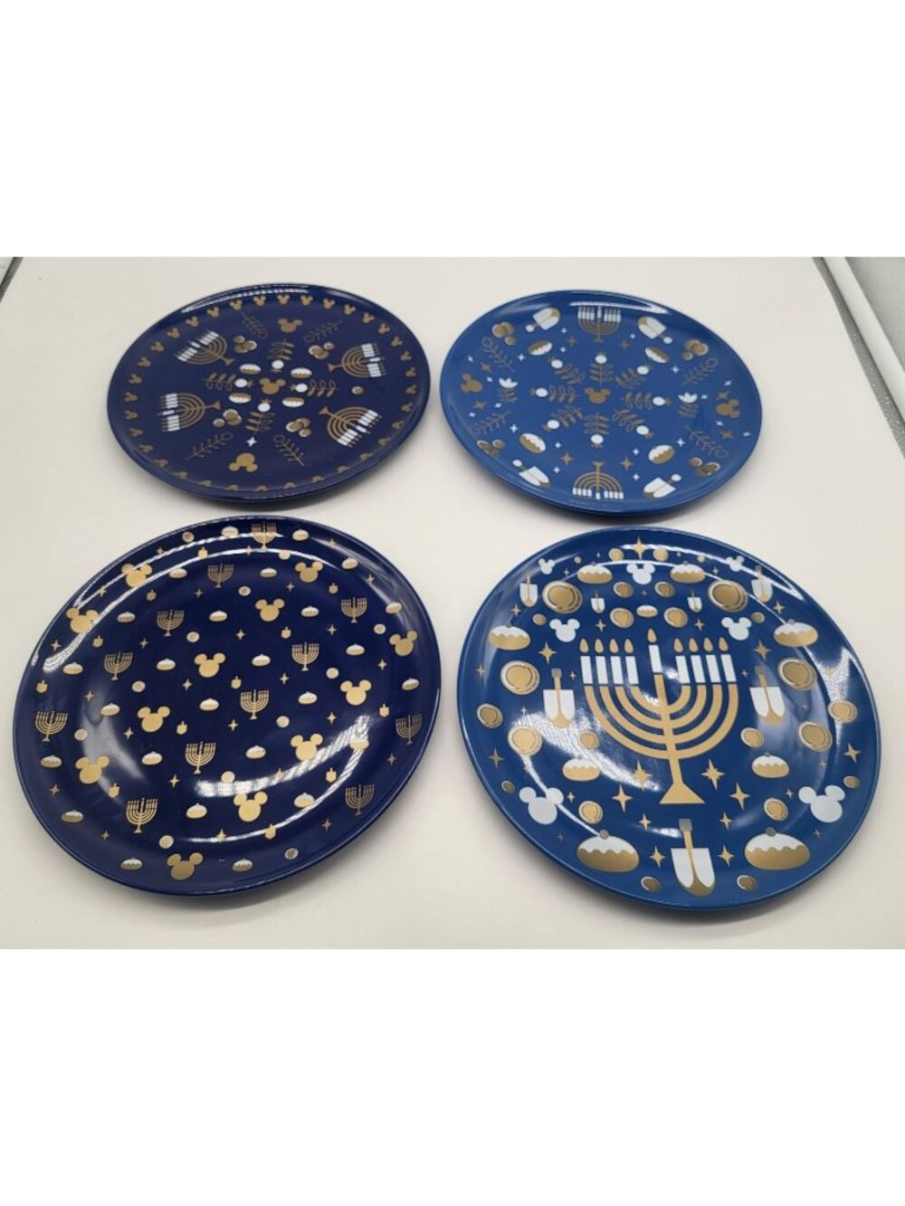 Disney Parks Hanukkah Holiday Plates Blue Set of 4 Mickey Mouse Salad Dessert - Picture 1 of 8
